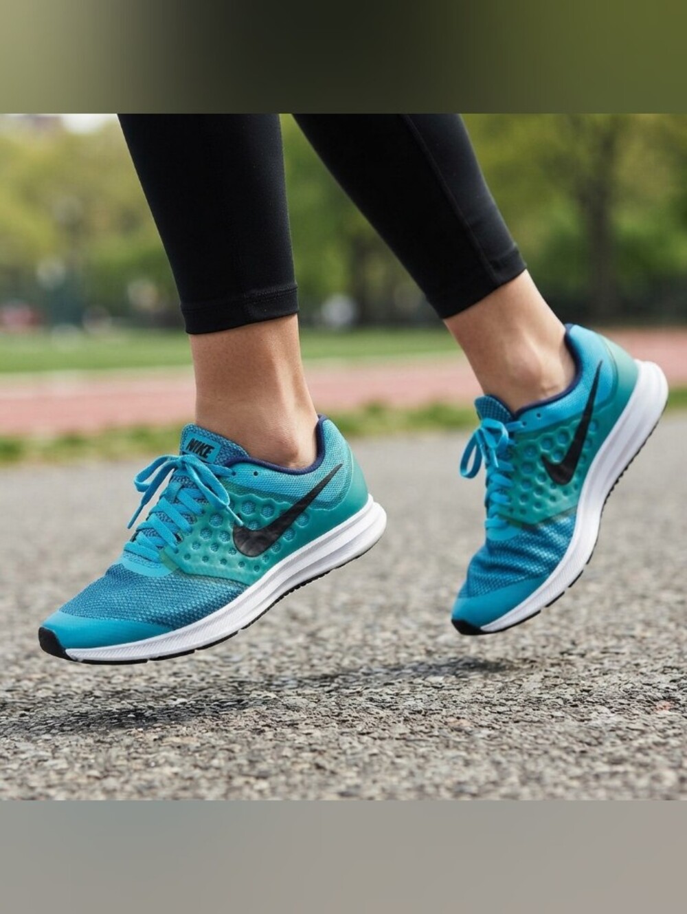 Nike Teal Blue Running Shoes with Black Swoosh